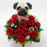 パグ犬のプリザーブドフラワーアレンジBeauty