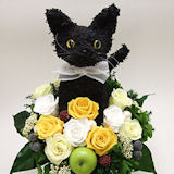 黒猫のトピアリープリザーブドフラワーアレンジBeauty