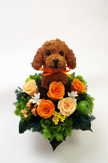 犬プリザーブドフラワーアレンジ