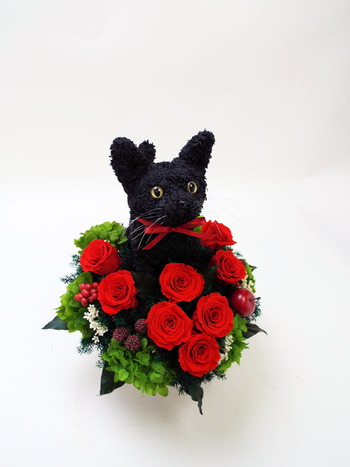 黒猫 プリザーブドフラワーアレンジ