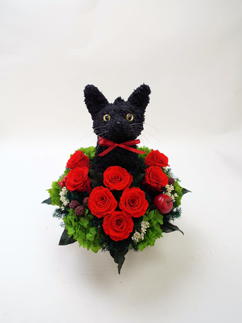 黒猫 プリザーブドフラワーアレンジ