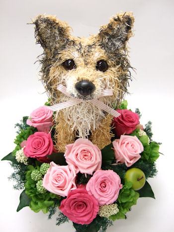犬のオーダーメイドトピアリープリザーブドフラワーアレンジ