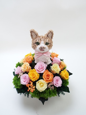 猫のプリザーブドフラワーアレンジ