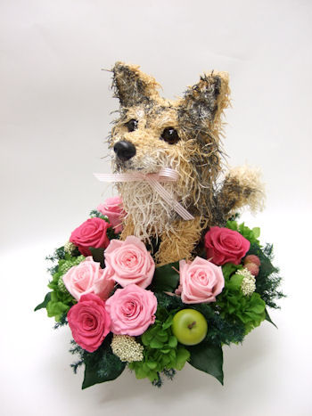 犬のオーダーメイドトピアリープリザーブドフラワーアレンジ