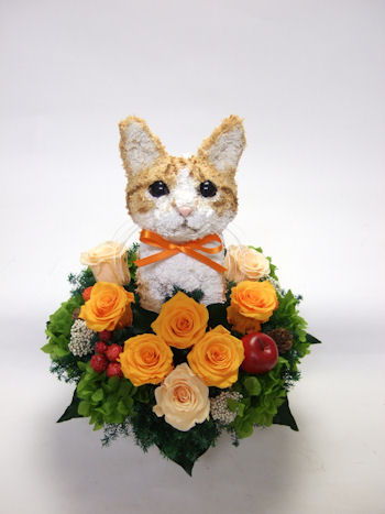 猫好きの人へのお誕生日プレゼントのプリザーブドフラワー 動物トピアリー作品集 アトリエ花倶楽部