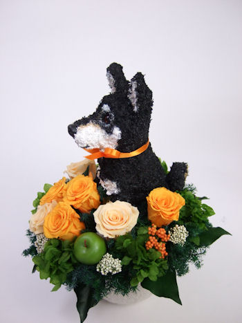 黒柴犬プリザーブドフラワーアレンジ