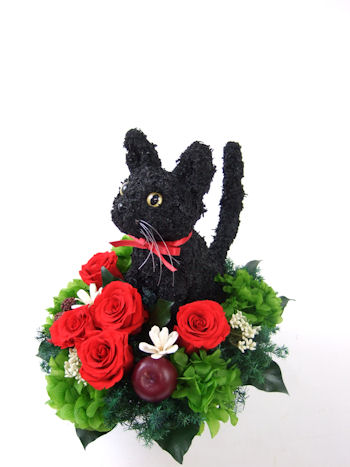 プリザーブドフラワー　黒猫