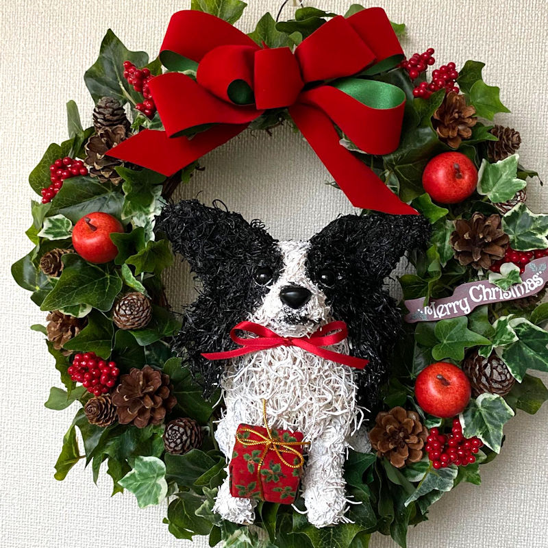 クリスマスリース　犬　パピヨン