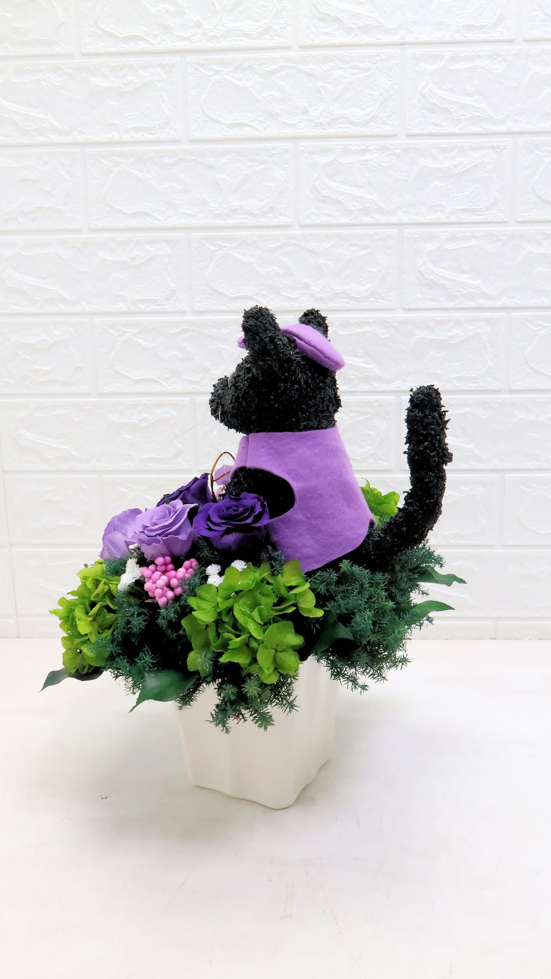 黒猫 プリザーブドフラワーアレンジ