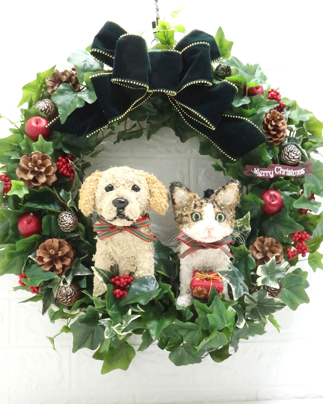 クリスマスリース 犬と猫