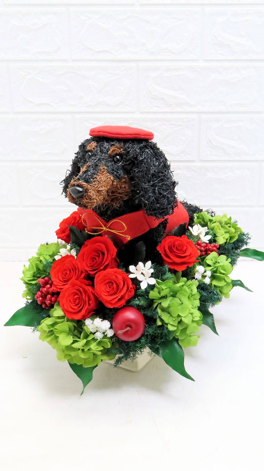 還暦祝い 犬 プリザーブドフラワーアレンジ